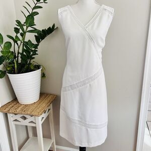 Banana Republic White Lace Trim Dress Elegant Lagenlook Resort Wear Size 16 Tall